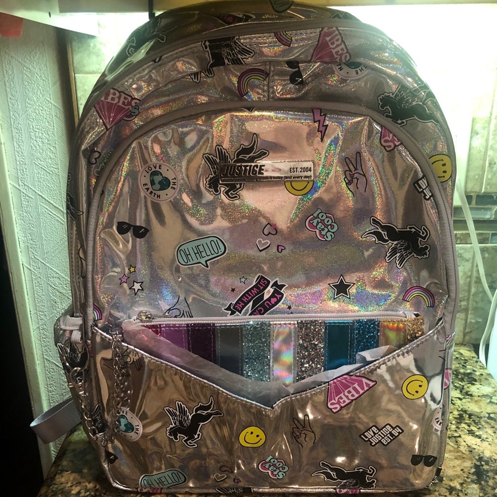 New with tags Justice Silver Emoji Backpack